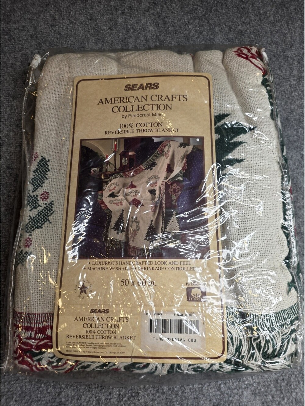 Vtg Sears American Crafts Blanket Fieldcrest Mills Cotton Christmas Reversible